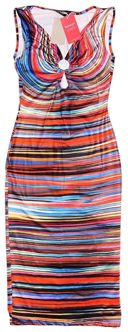 NWT Flamingo Striped Ring Linked Hollow Out Stretch Midi Dress Women's Small